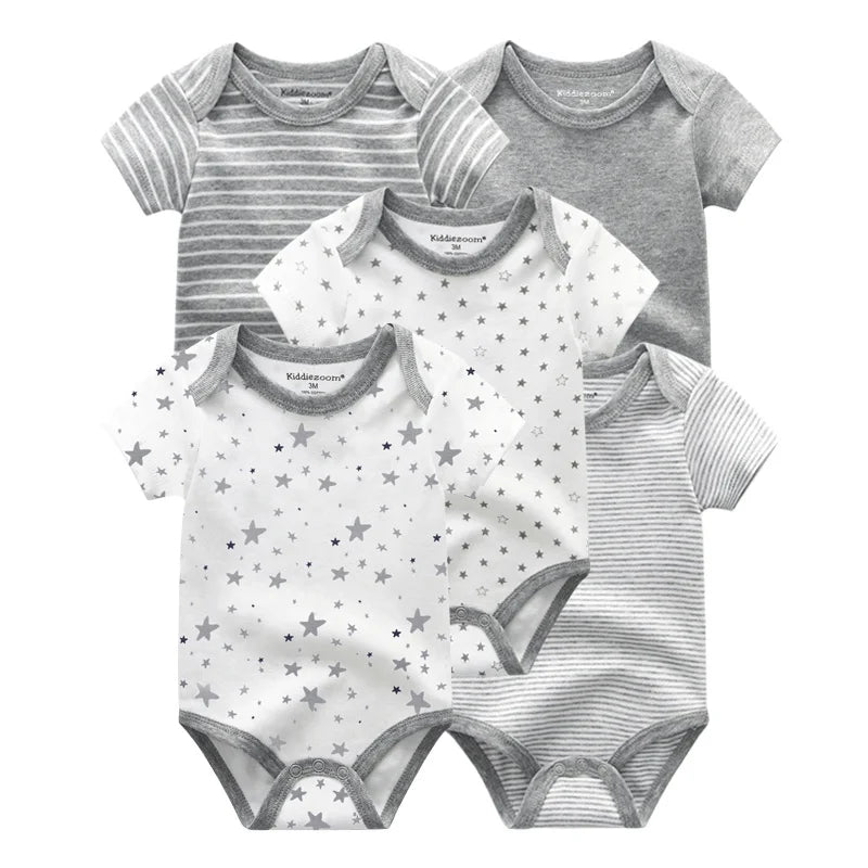 5-piece fashionable  boy and girl  100% "short sleeve Onezies", cotton and comfortable with cute graphics.
