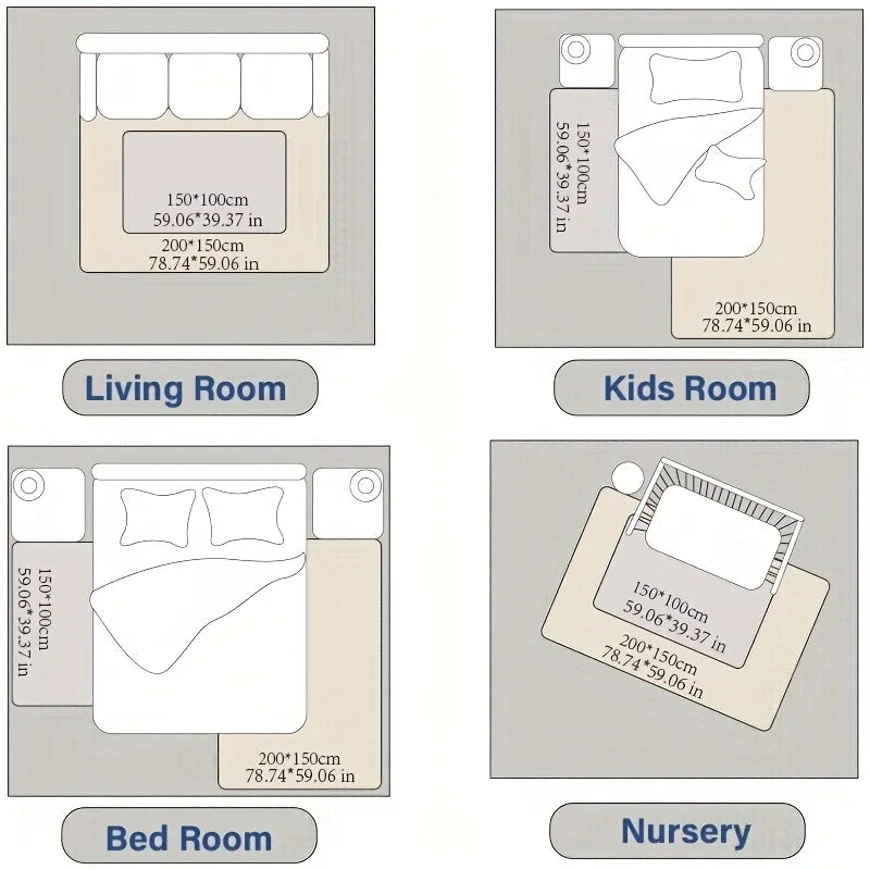 Soft Velvet Carpet with non-slip bottom to brighten a Living Space, Family Room or Nursery. Thick padding for comfort.