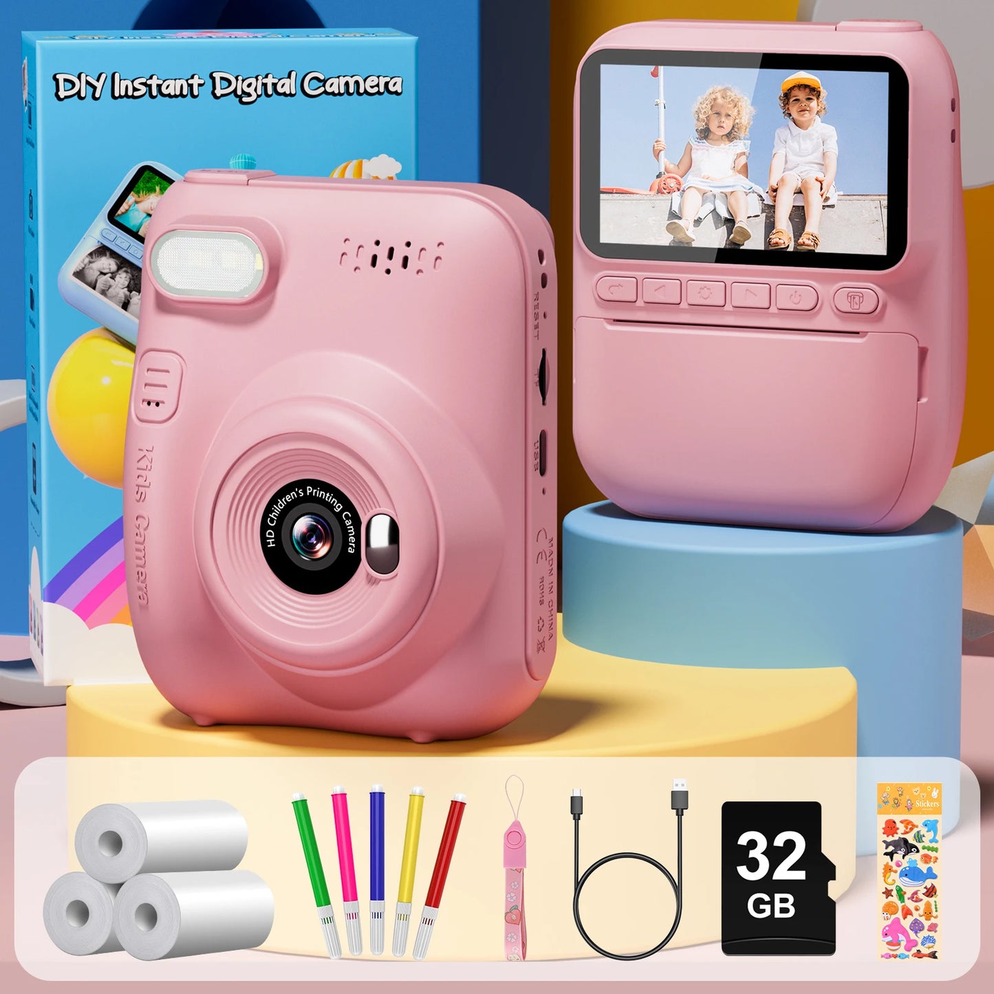 Instant Print Camera for Kids, 3.0" Kids Camera for 5-12 Years,  HD 1080P Digital Camera with 3 Rolls of Printer Paper for early exposure to creative photography.