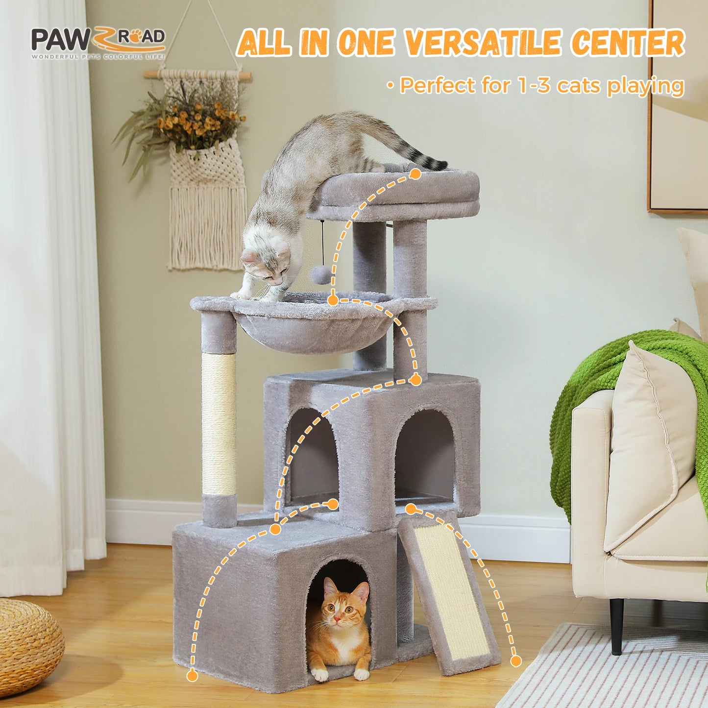 Indoor Multi-Level Cat Tower With Sisal Scratching Pads for exercise, resting, observing