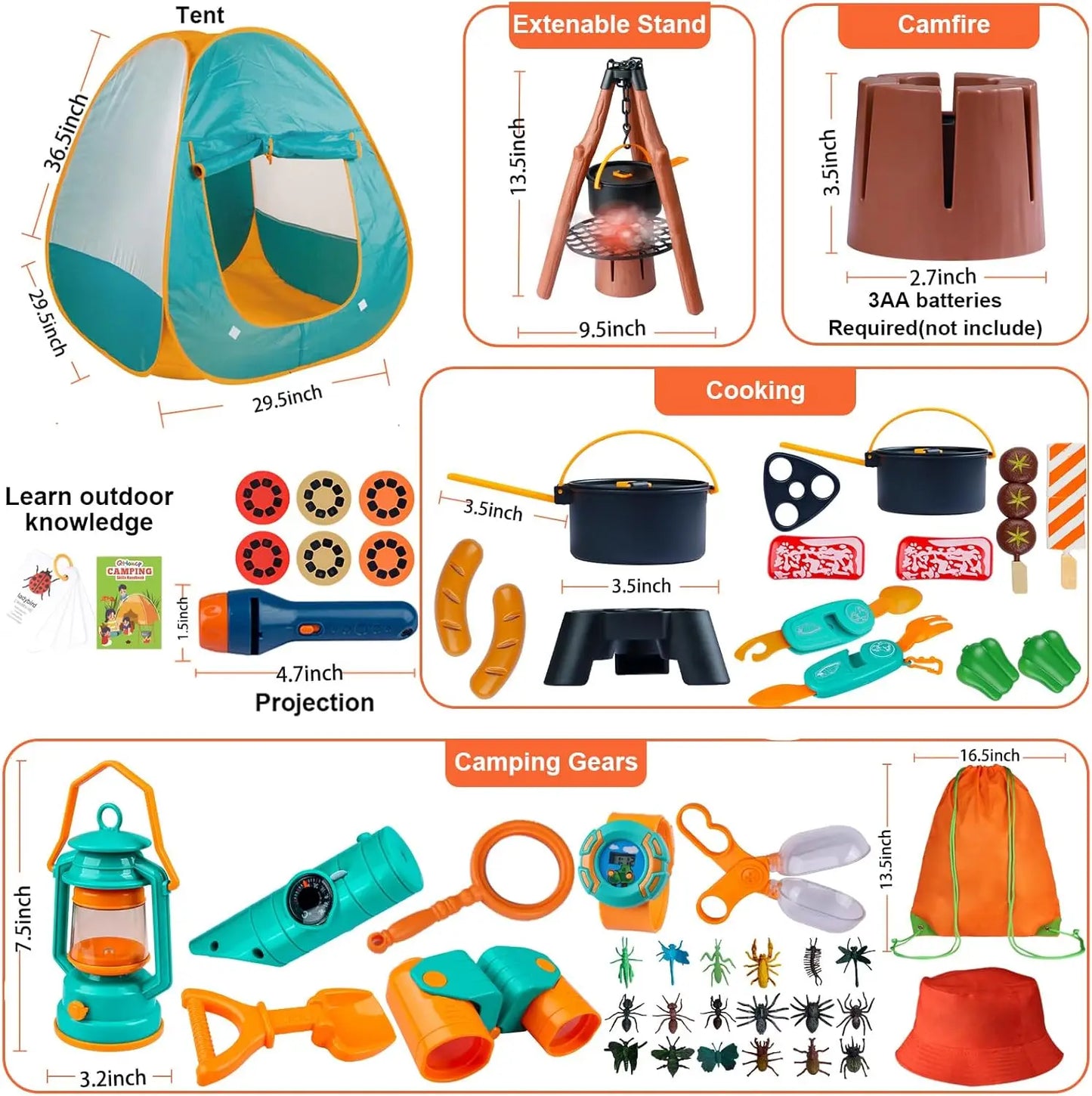 Kids Camping Set With Tent And Space Projector Flashlight