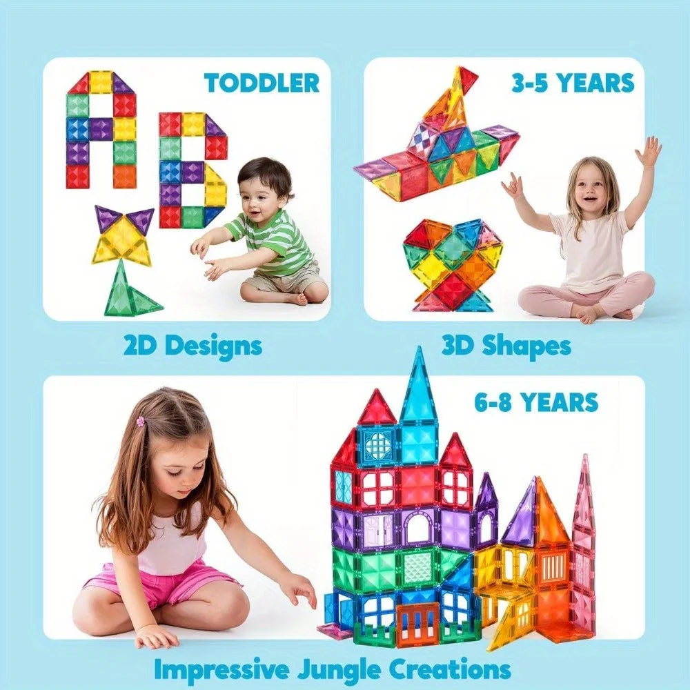 110/66/50 PCS Magnetic Building Tiles for 3D  Construction ages 3-7 for STEM Kids, Makes Great Birthday or Holiday Gift, too.