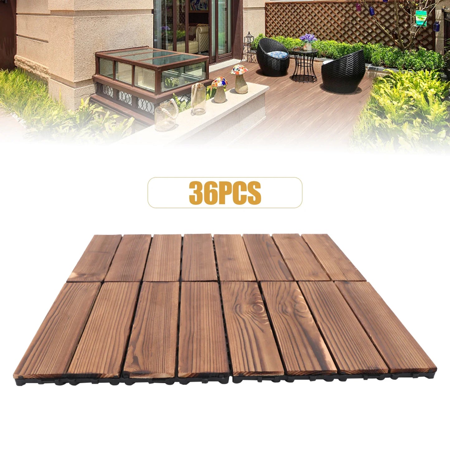 Solid Wood Interlocking Deck Tiles For Outdoor Flooring Non Slip