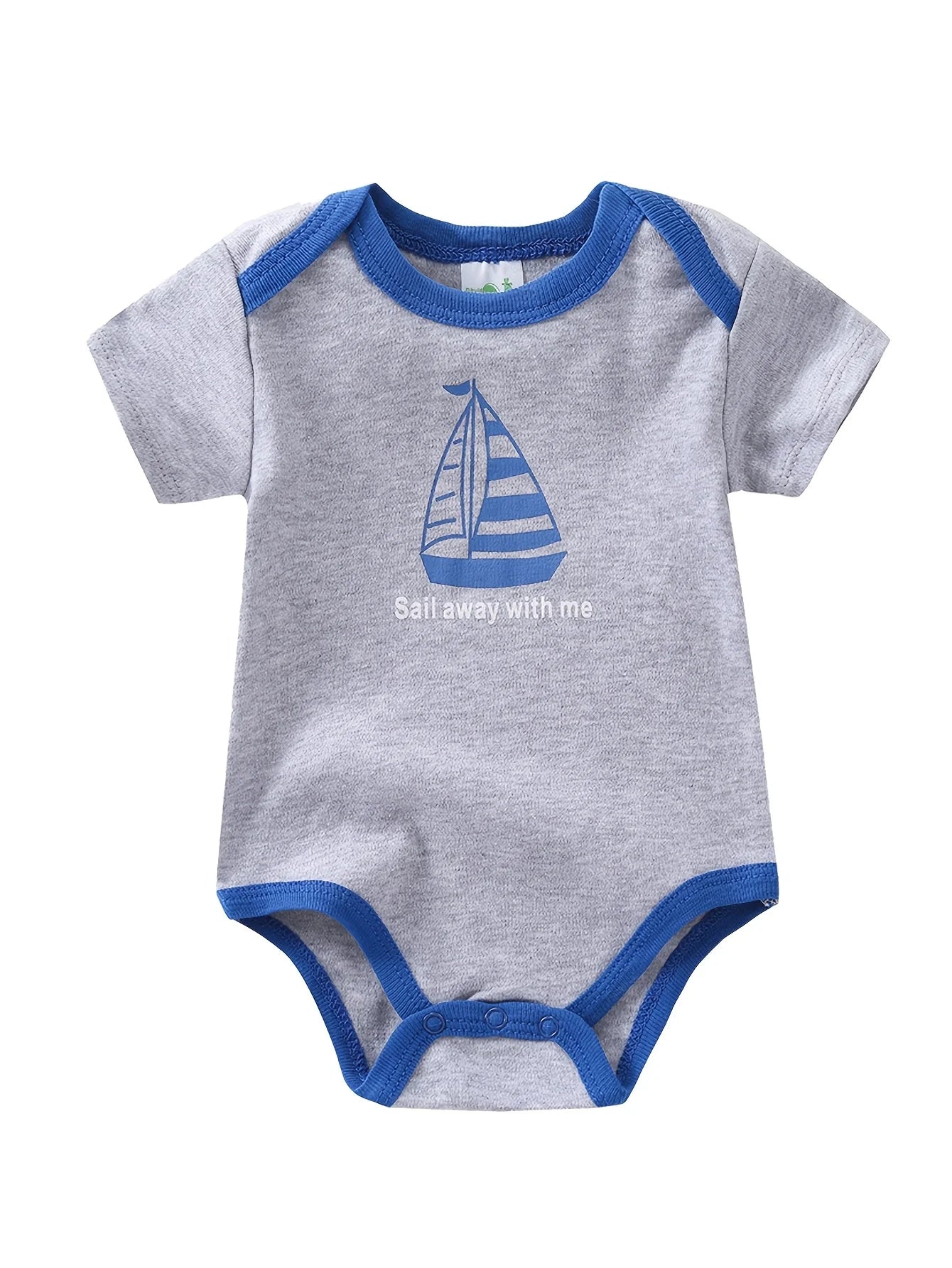 5pcs Baby Boy Bodysuits, Short Crawler Onesies, with Sailboat Pattern, Soft Breathable Casual Infant Clothes, infant sizes 0-12 months.