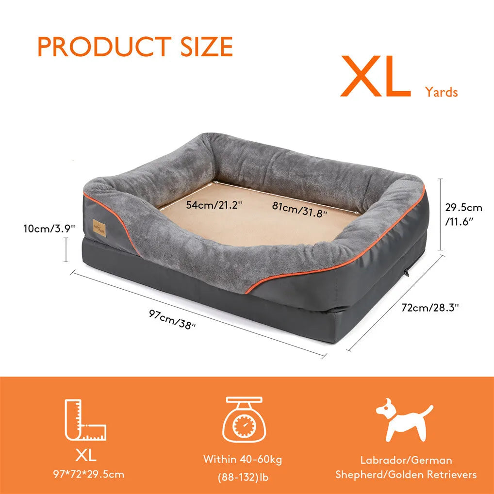 Large Orthopedic Dog Bed with Memory Foam, Waterproof Elevated Bolster with Removable, Washable Cover for your favorite Jumbo Canine