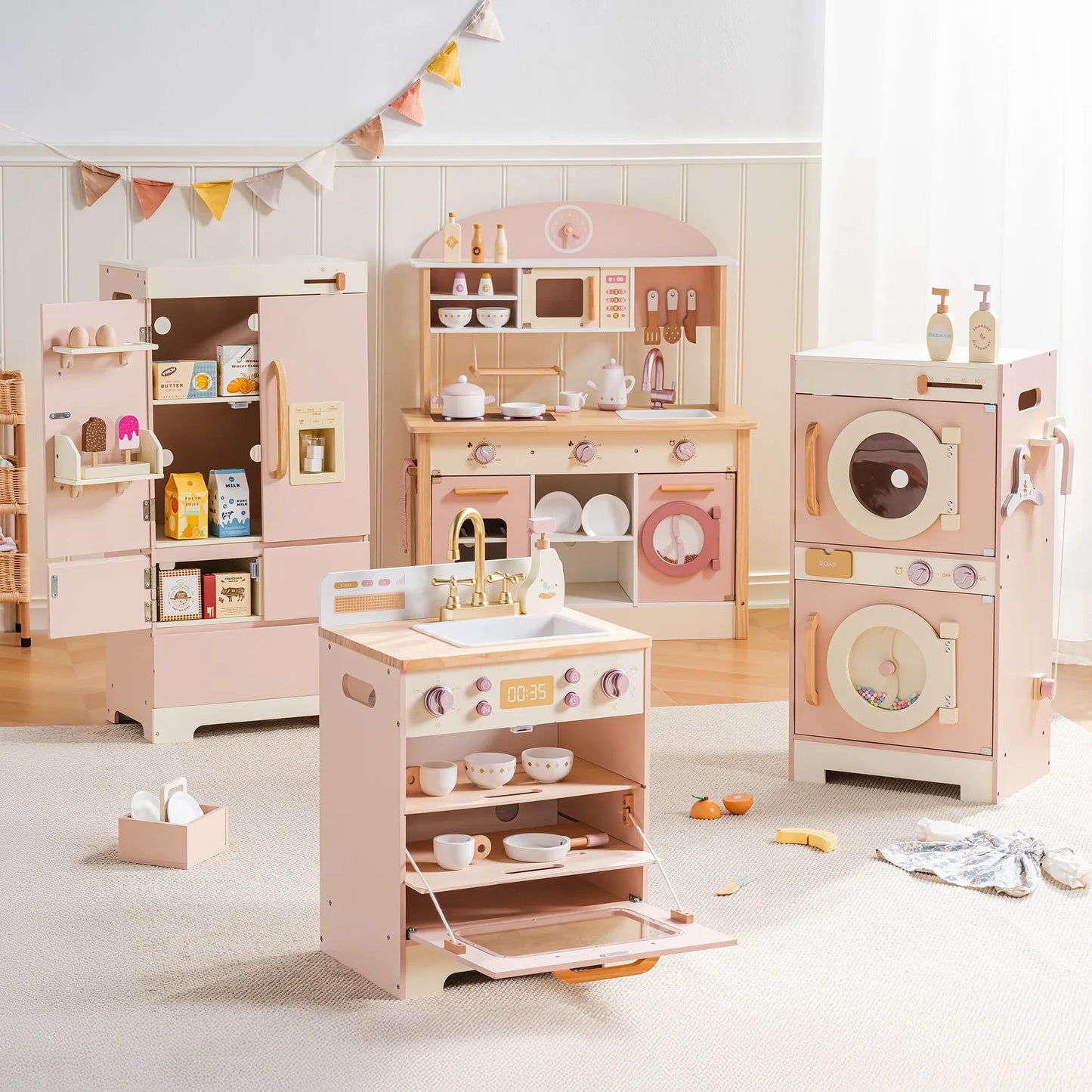 Kid's Kitchen Wooden Playset with Realistic Sound, Promotes Imaginative Play for Boys and Girls, ages toddler to age 7. Great gift for Birthdays and Holidays.