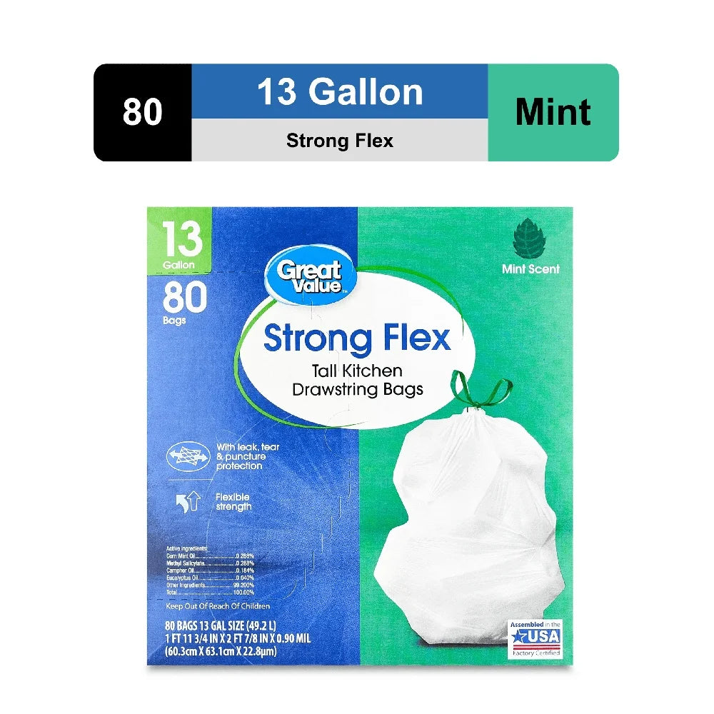 Strong Flex Kitchen Drawstring Trash Bags With Leak Protection For Busy Homes