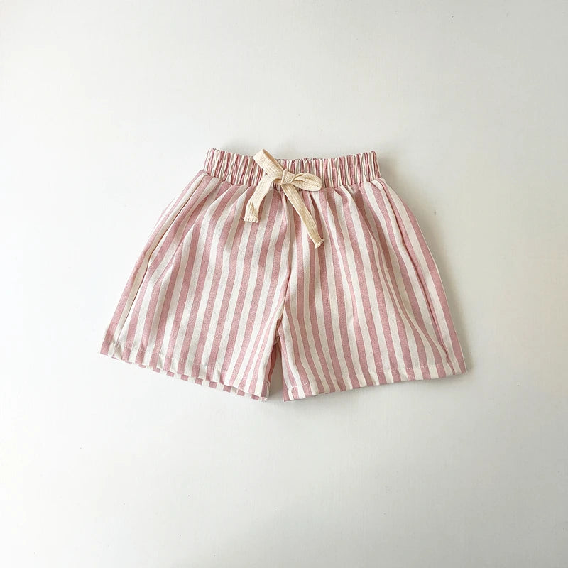 Unisex Kids Linen Cotton Shorts For Summer Casual Wear