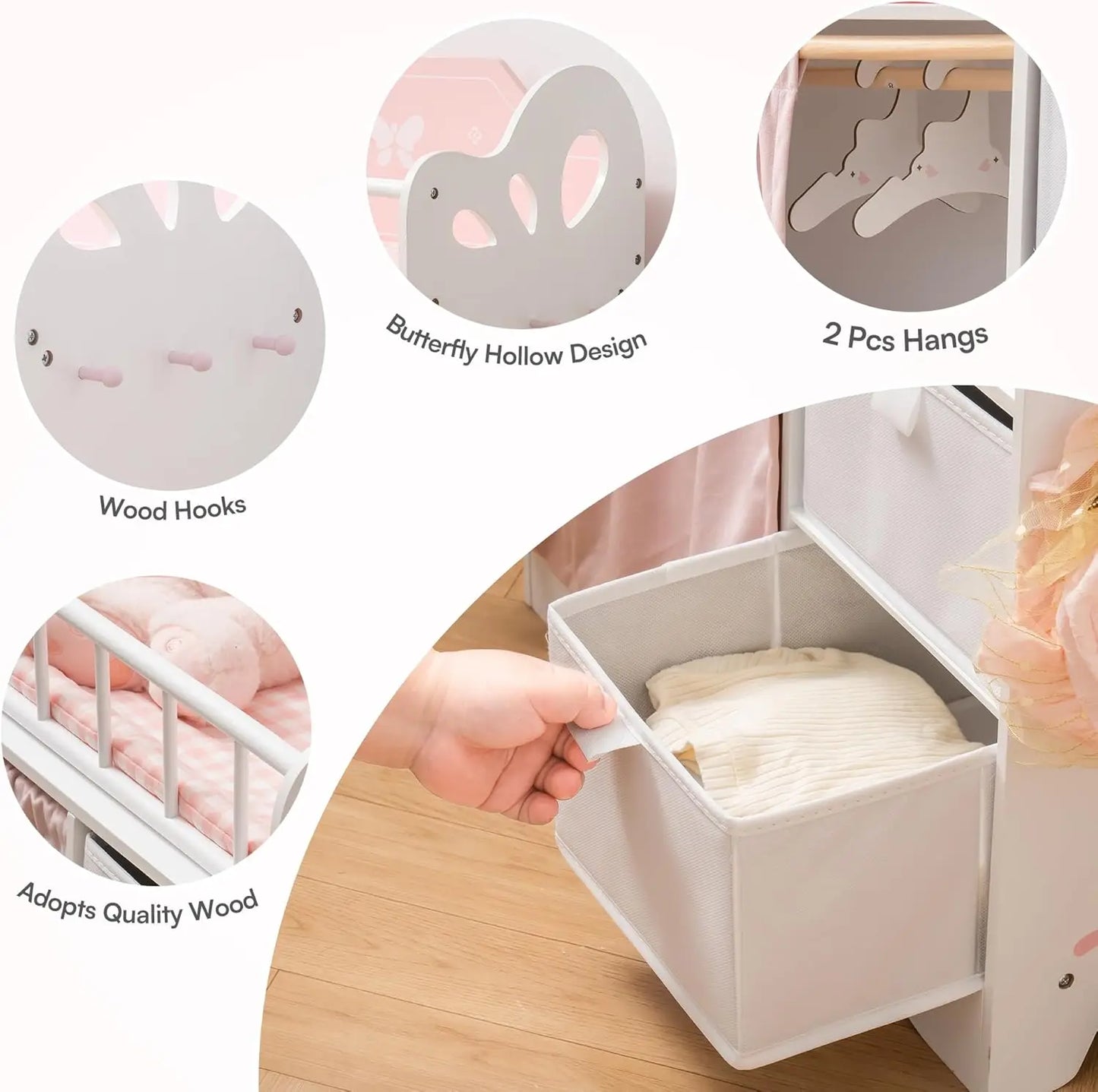 Rolife Robotime Baby Doll Crib Wooden Toy With Storage