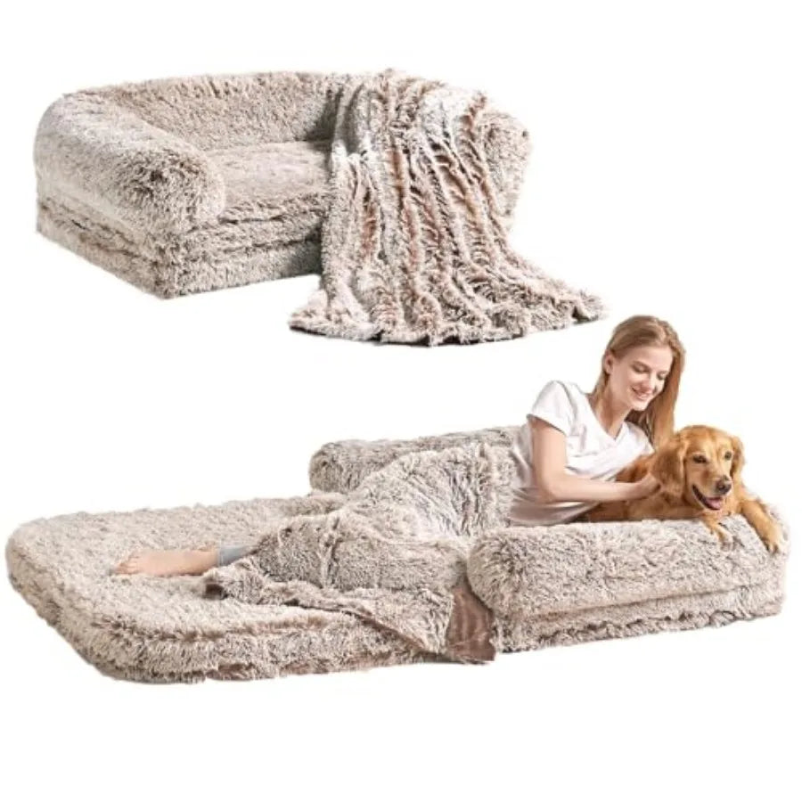 XXL Dog Bed, 54"x38"x7.5", Faux Fur Fluffy Pet Bed, Orthopedic Support and Calming for your best Pet Friend