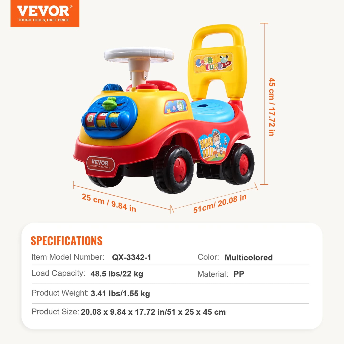 Toddler Ride On Push Car With Music Steering Wheel