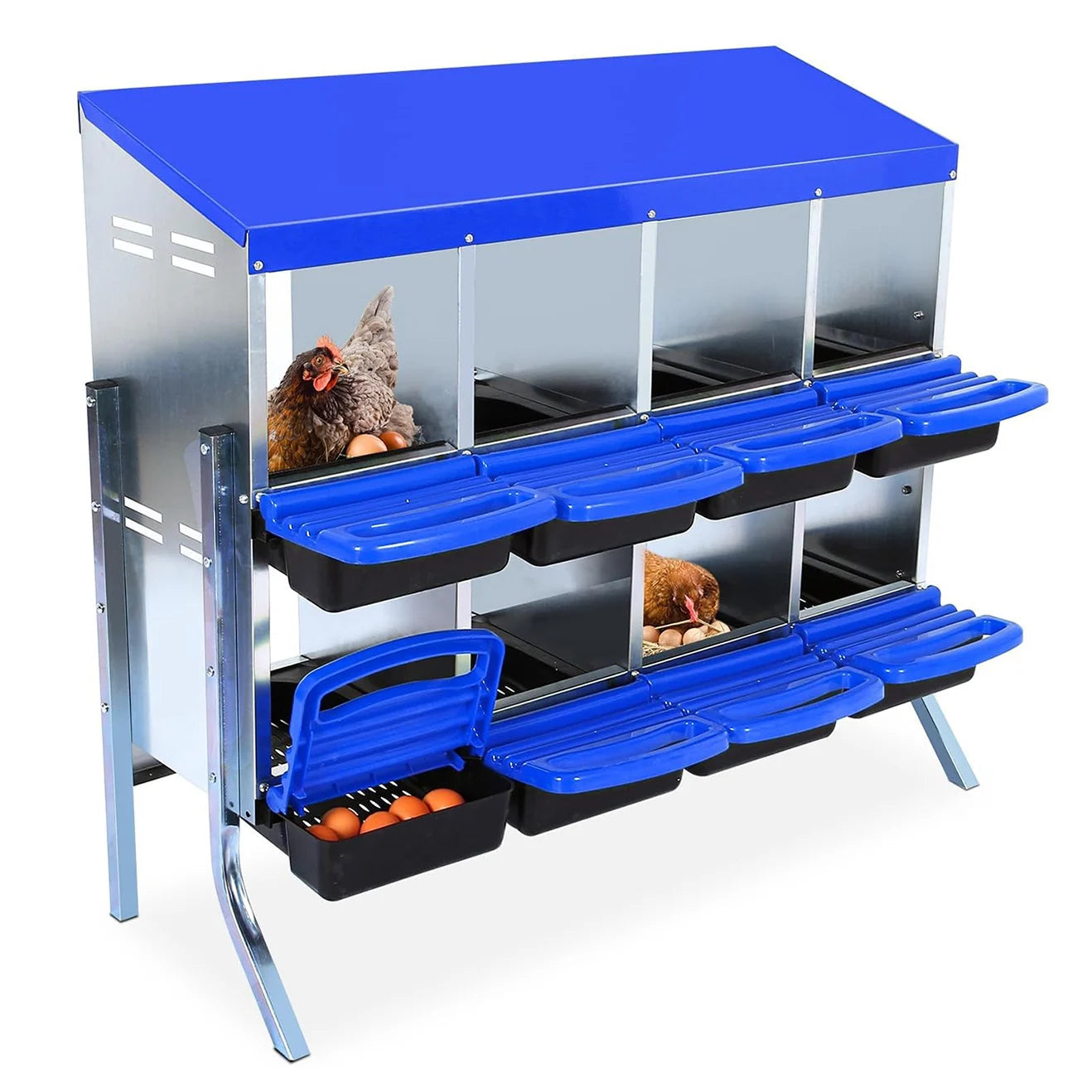 Chicken Nesting Box, Roll Away Design Hen Roosting Box for High-Volume Egg Collection Case with Metal Legs or Wall Mounting