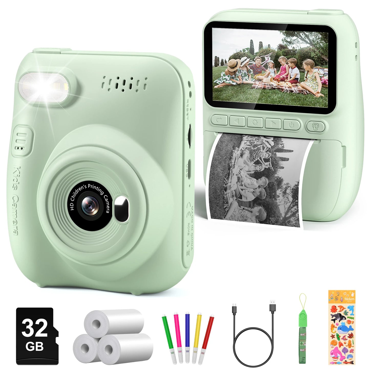 Instant Print Camera for Kids, 3.0" Kids Camera for 5-12 Years,  HD 1080P Digital Camera with 3 Rolls of Printer Paper for early exposure to creative photography.