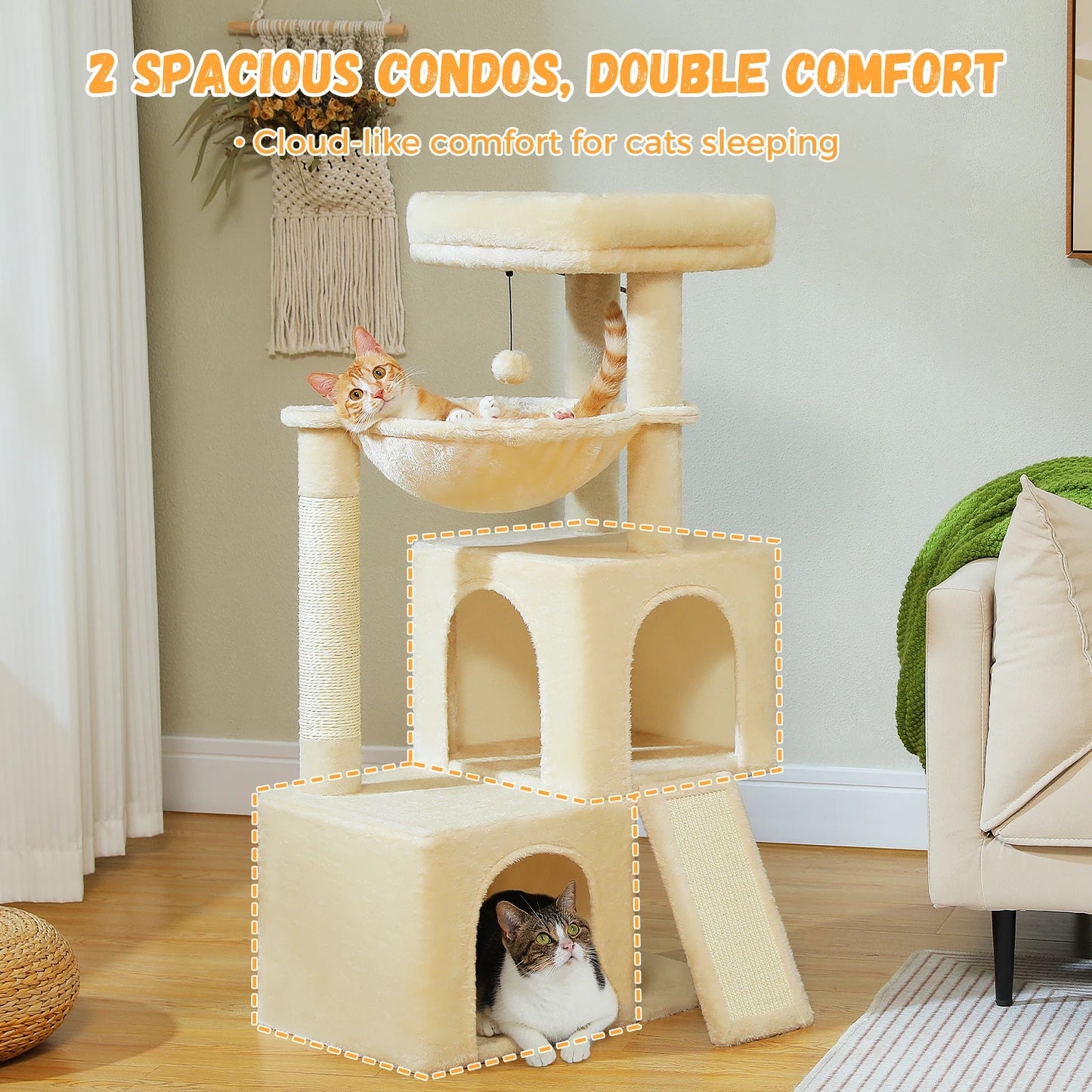 Indoor Multi-Level Cat Tower With Sisal Scratching Pads for exercise, resting, observing