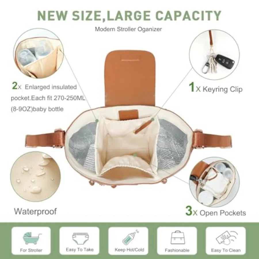 Universal Stroller Organizer with Insulated Cup Holder, Baby Storage Bag with Adjustable Straps, Fits all Strollers