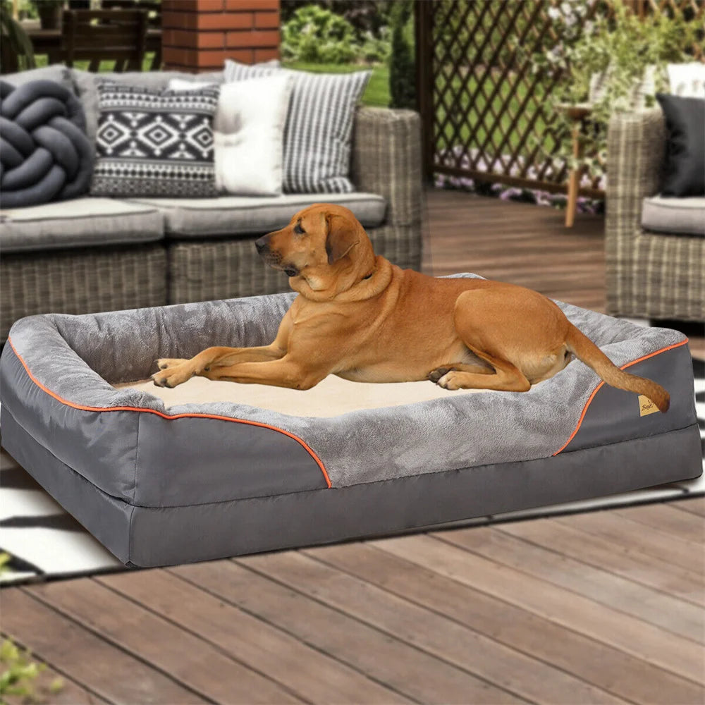Large Orthopedic Dog Bed with Memory Foam, Waterproof Elevated Bolster with Removable, Washable Cover for your favorite Jumbo Canine
