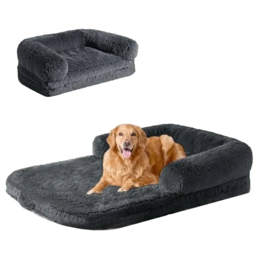 XXL Dog Bed, 54"x38"x7.5", Faux Fur Fluffy Pet Bed, Orthopedic Support and Calming for your best Pet Friend