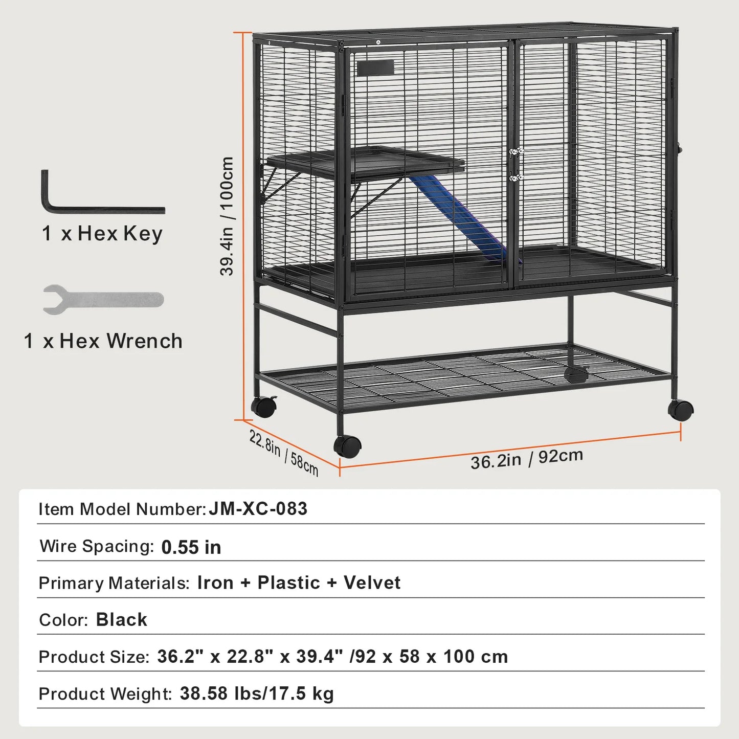 64.6" Rolling Metal Ferret Cage with 4-Tiers- Small Animal Cage for Pet Chinchillas, Guinea Pigs, Sugar Gliders