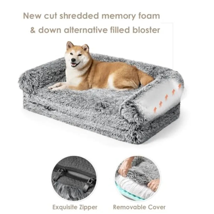XXL Dog Bed, 54"x38"x7.5", Faux Fur Fluffy Pet Bed, Orthopedic Support and Calming for your best Pet Friend