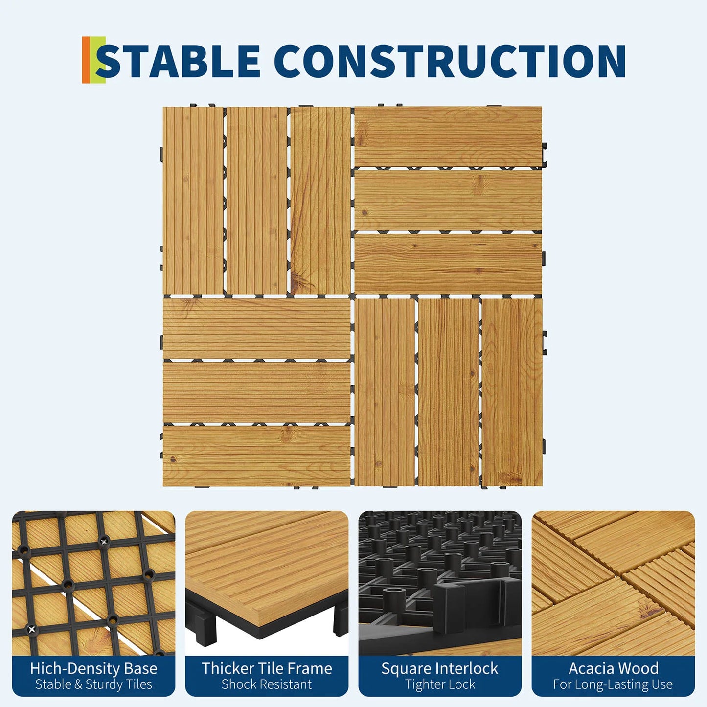 HiMISS Acacia Wood Deck Tiles For Patio And Outdoor Decor