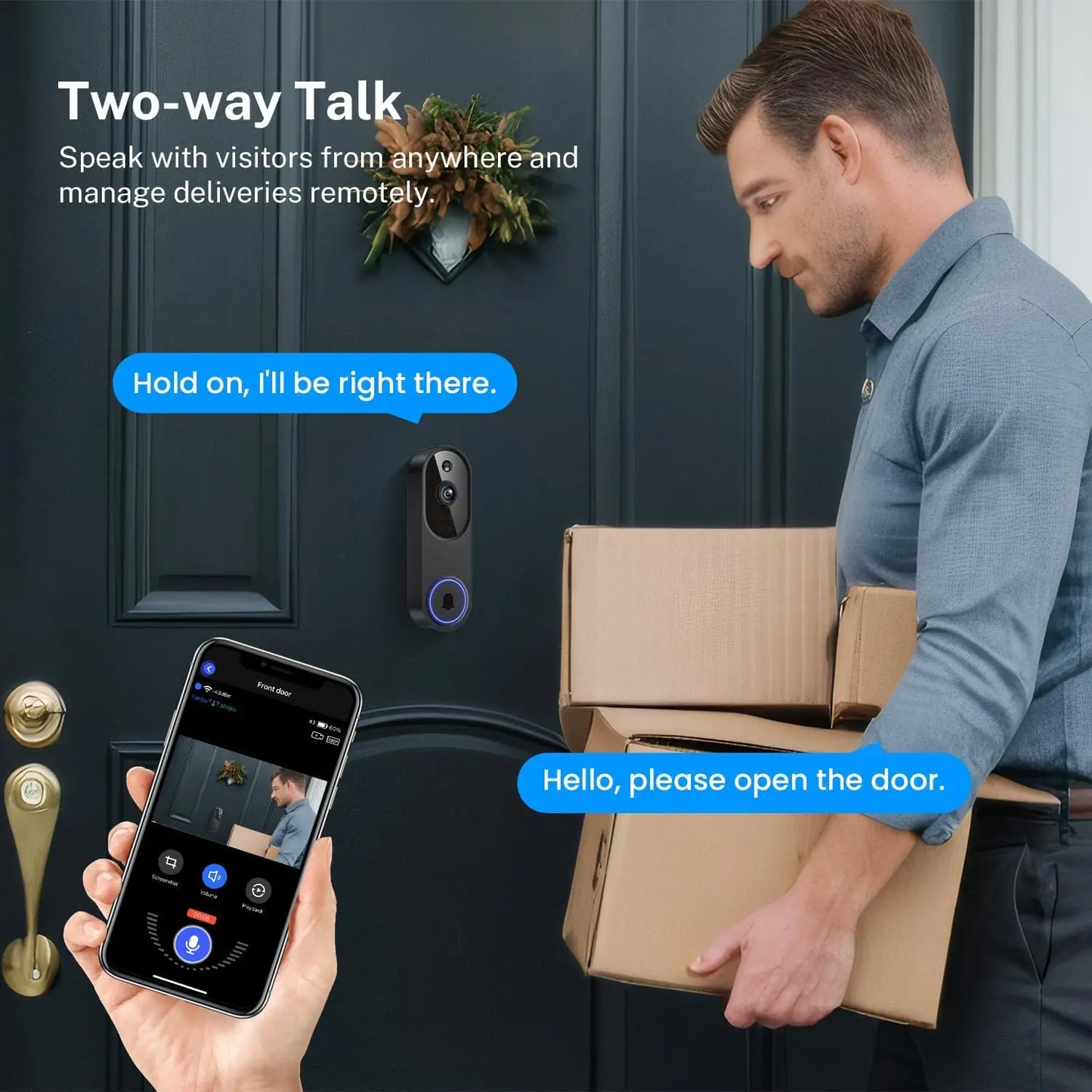 1080p Wireless Video Doorbell With Night Vision And Audio for Family Safety