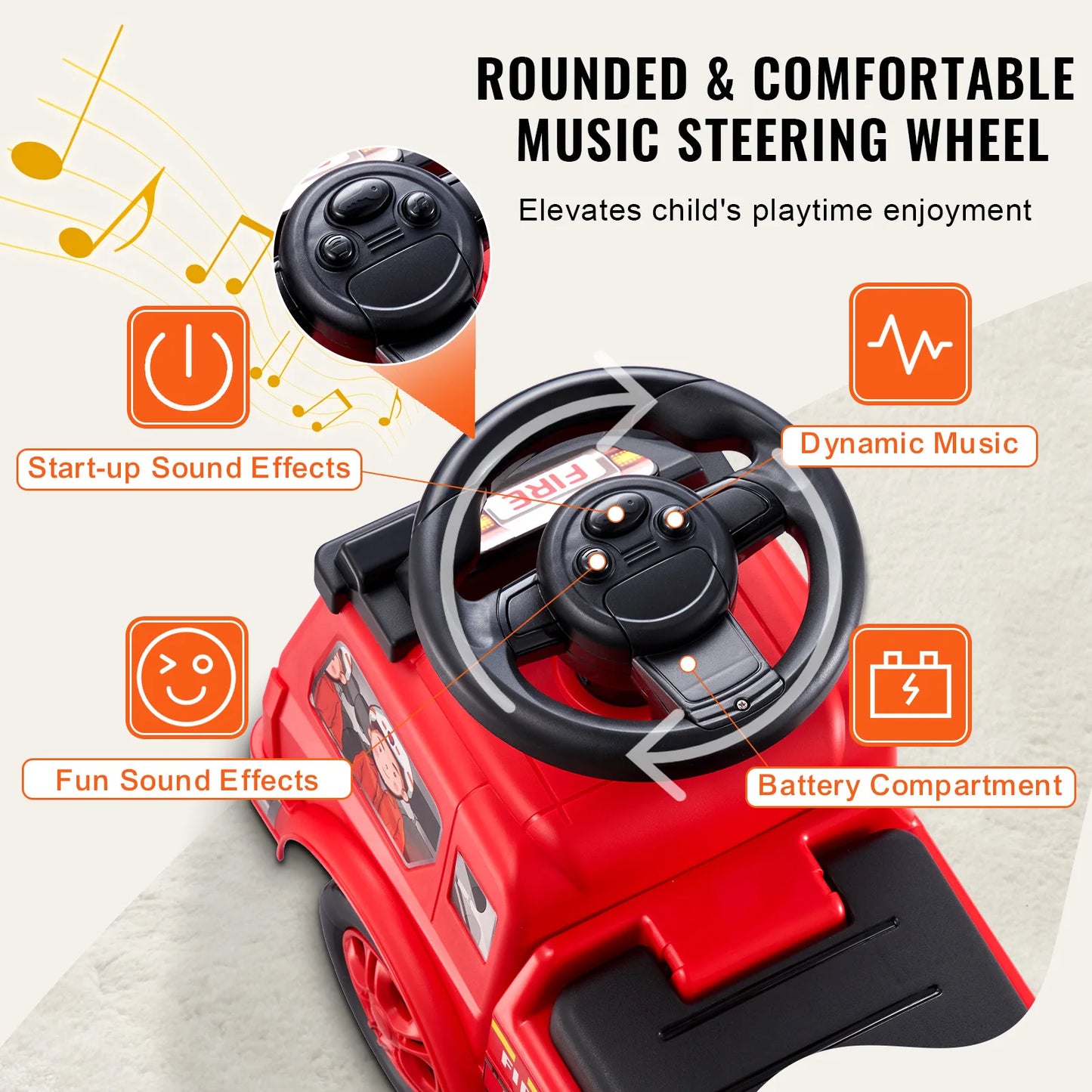SucceBuy Ride On Push Car Ages 3-12 With Music Playtime