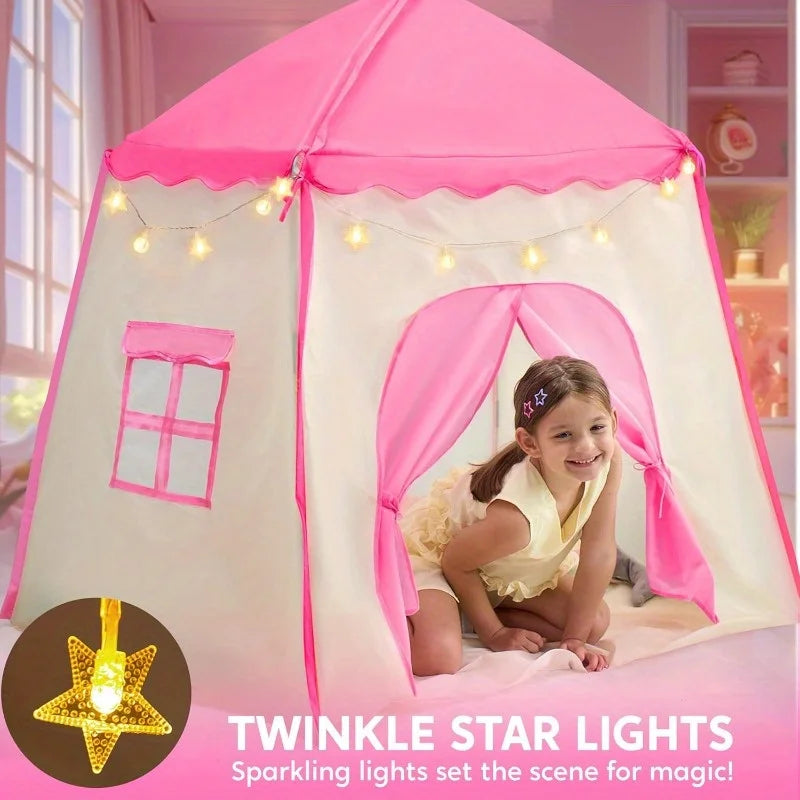 Princess Castle Tent For Girls With LED Star Lights, Easy Setup for Indoor Dramatic Play