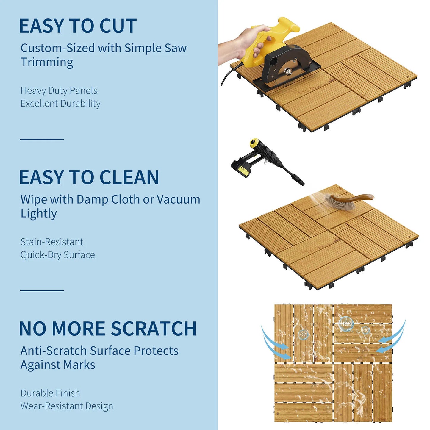 HiMISS Acacia Wood Deck Tiles For Patio And Outdoor Decor