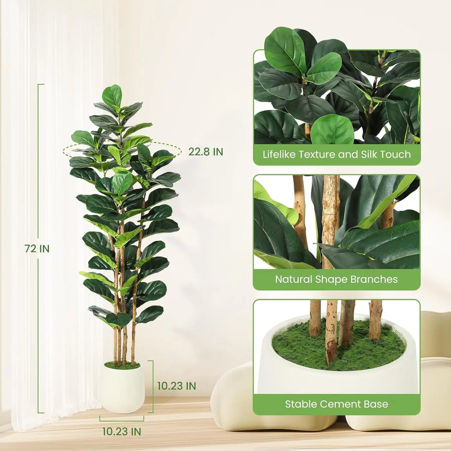 5/6/7 Ft  Artificial Fiddle Leaf Fig Tree with Decorative Pot Faux Trees, Beautiful Greenery for Enhancing the Home