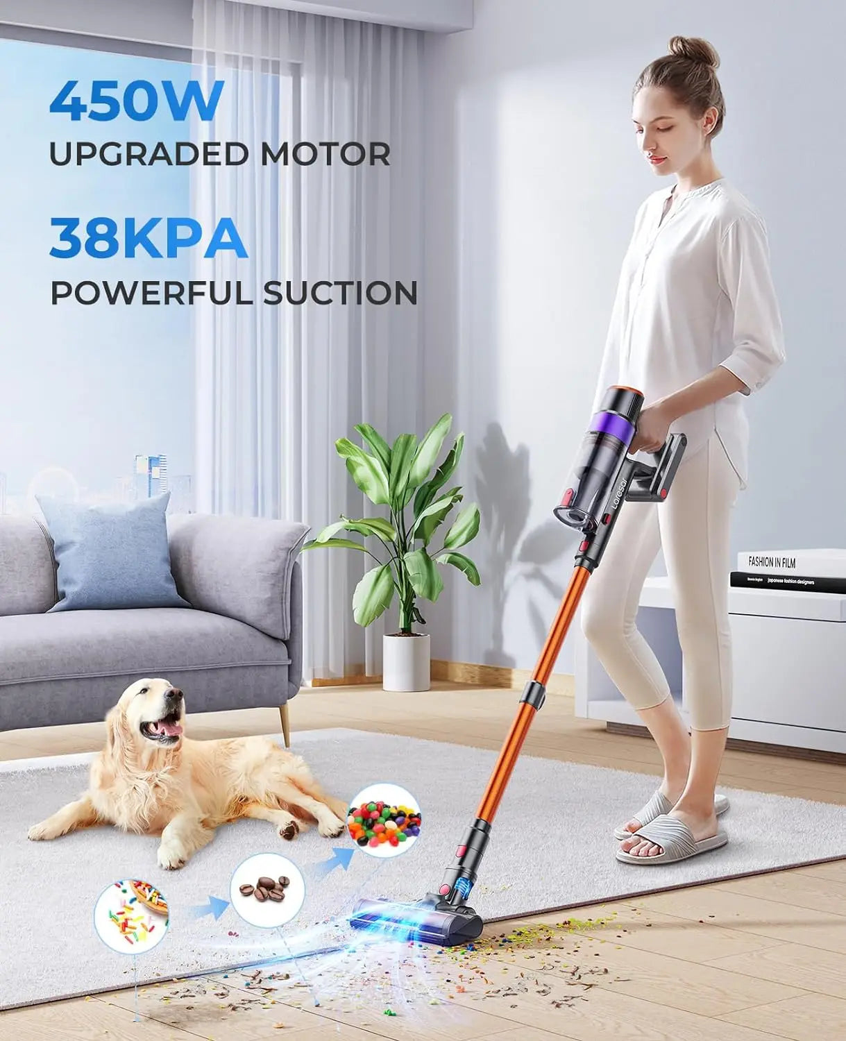 Cordless Vacuum Cleaner, Handheld Home Appliance, 450W Powerful Smart Vac, Detachable Battery- free up cleaning time for "Me Time".