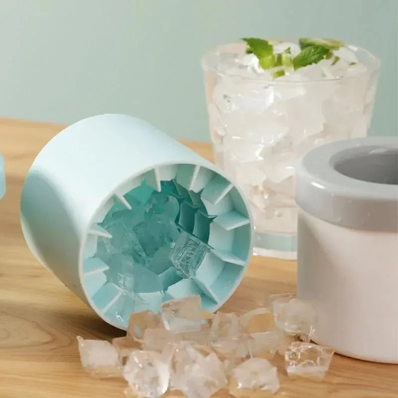 Silicone Ice Cube Mold, Space Saver Round Ice Bucket for Easy Access to Cold Drinks at Home or Work. Works well for extra Ice during Parties.