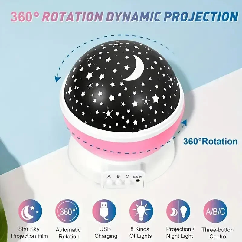 USB Starry Night Light Projector With Moon And Rotating Stars