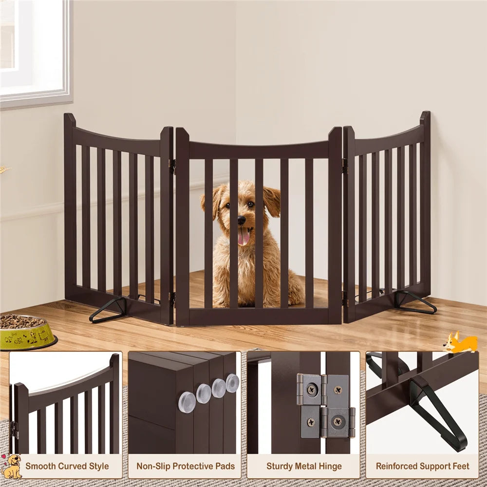 Freestanding Wooden Pet Gate With Door For Doorways