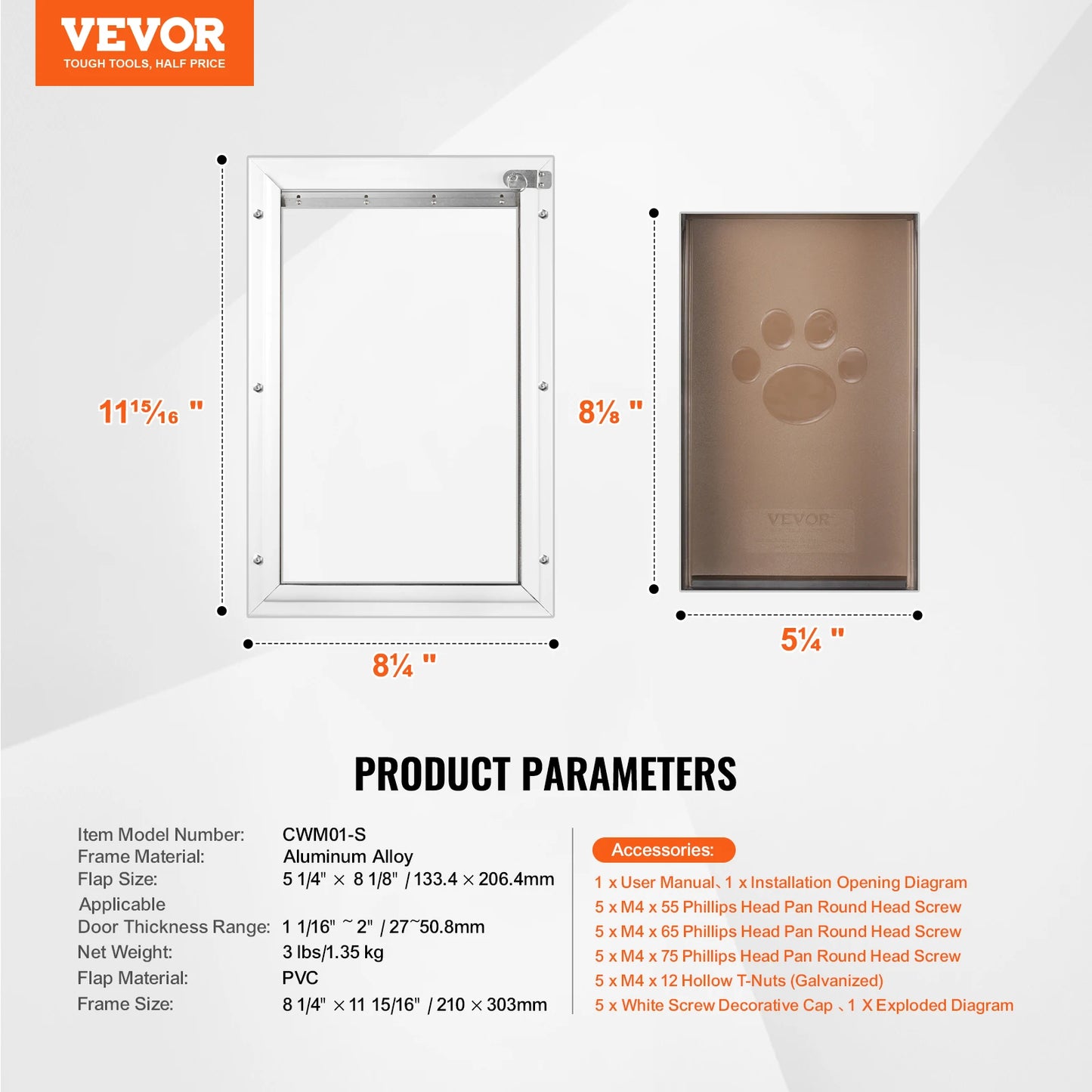 Pet Door Aluminum Frame with Lock and Flap System, Weatherproof Doggy Door Easy to Install in Interior or Exterior Doors