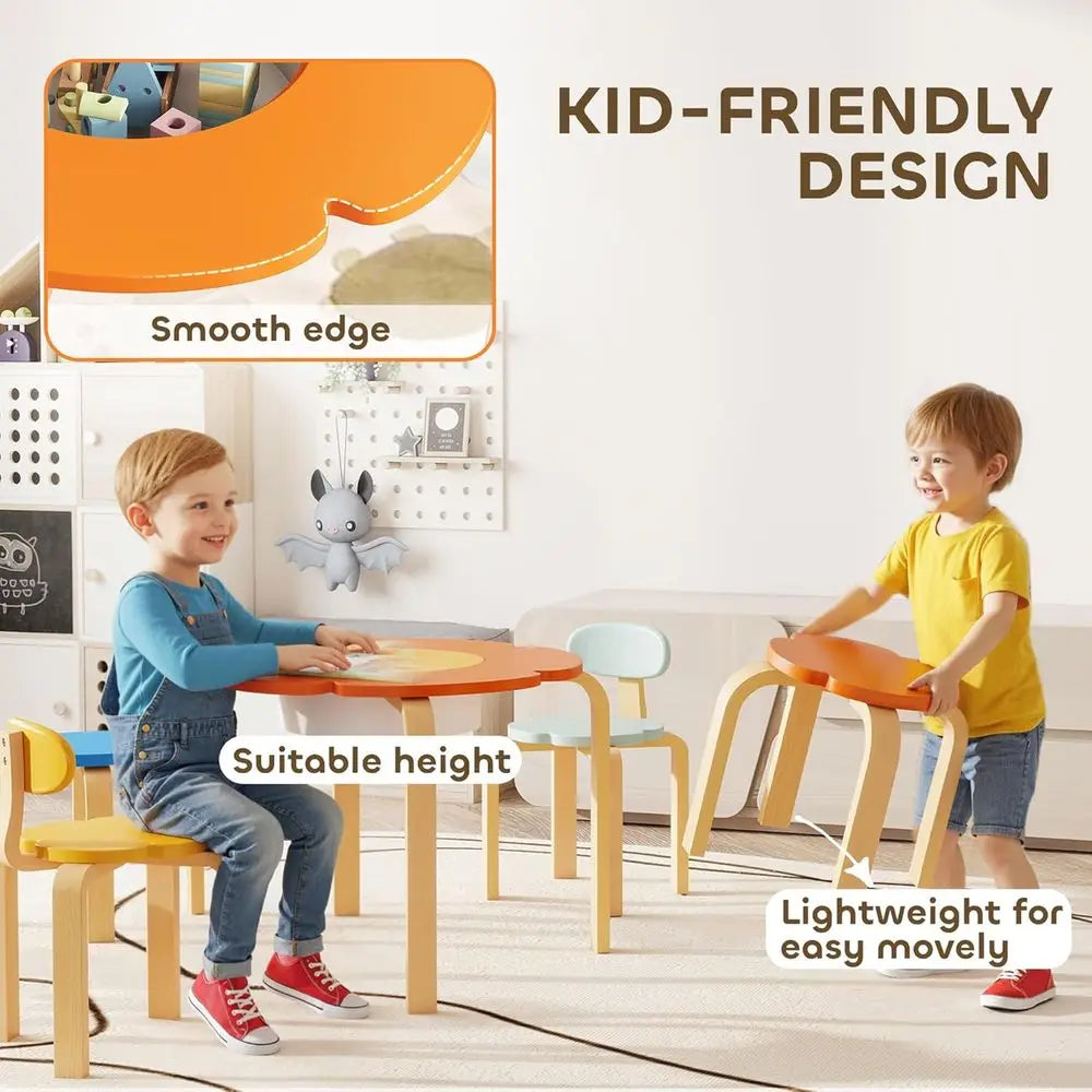 Multicolor Kids Table And 4 Chairs With Built-In Storage for Play and Creative Learning