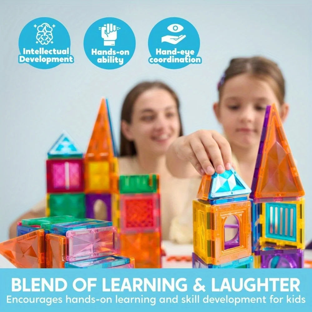 110/66/50 PCS Magnetic Building Tiles for 3D  Construction ages 3-7 for STEM Kids, Makes Great Birthday or Holiday Gift, too.