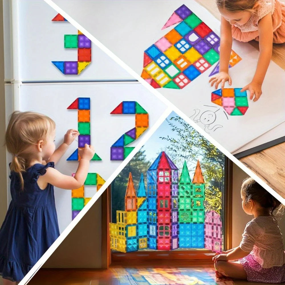 110/66/50 PCS Magnetic Building Tiles for 3D  Construction ages 3-7 for STEM Kids, Makes Great Birthday or Holiday Gift, too.