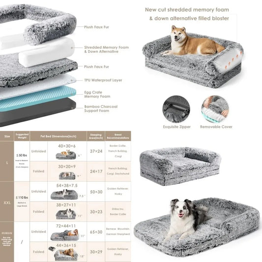 XXL Dog Bed, 54"x38"x7.5", Faux Fur Fluffy Pet Bed, Orthopedic Support and Calming for your best Pet Friend