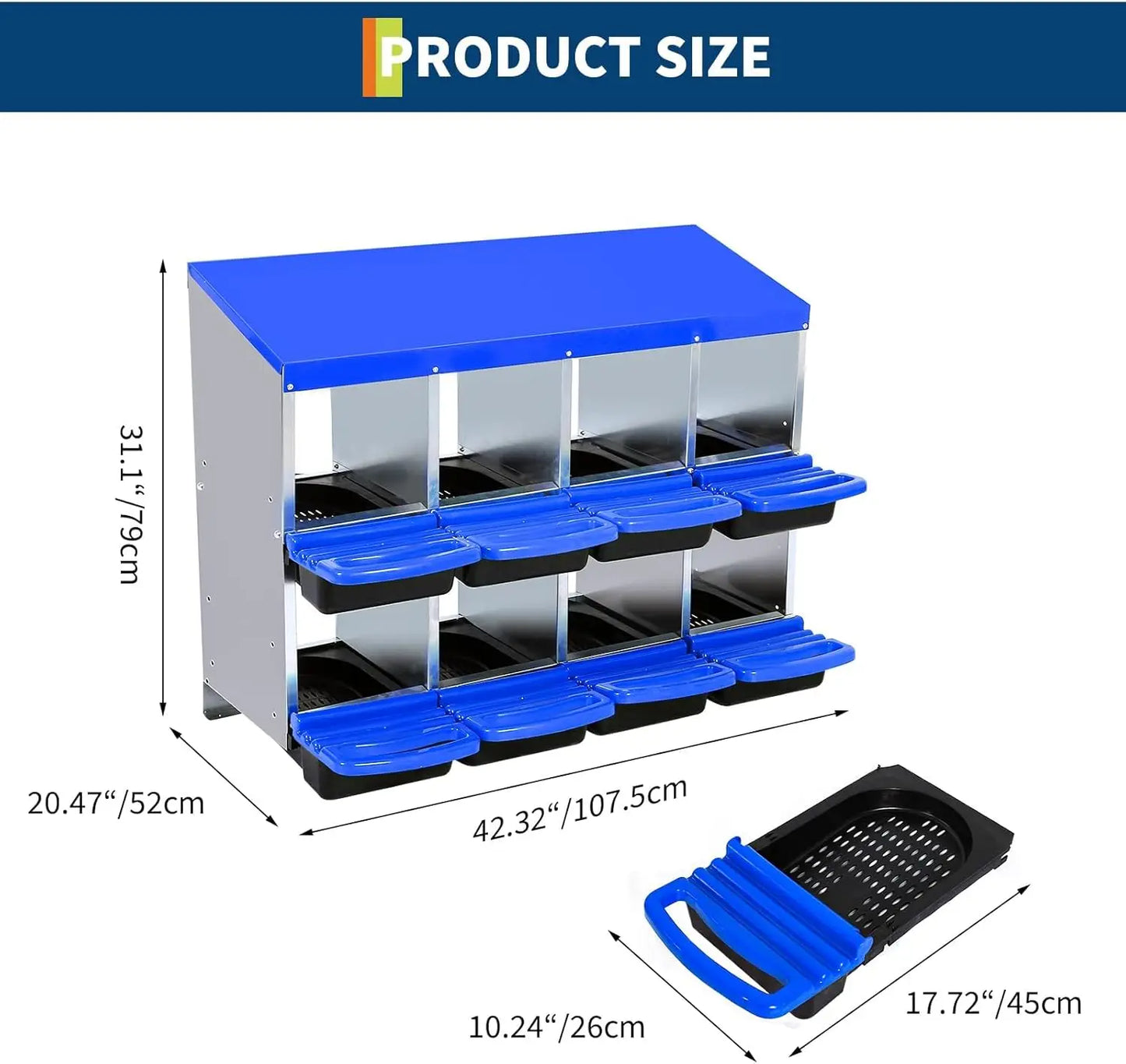 Chicken Nesting Box, Roll Away Design Hen Roosting Box for High-Volume Egg Collection Case with Metal Legs or Wall Mounting