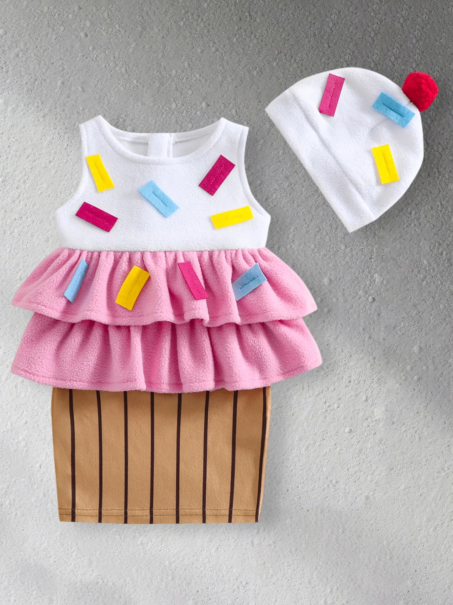 Infant Sweet Treat Costume with Dress and Hat - Adorable Ice Cream Cone Outfit for Playtime, Dress-Up Fun and Birthday Celebrations.