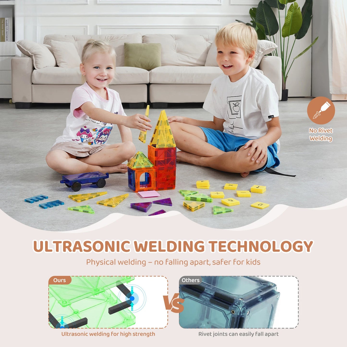 55pcs Magnetic Building Blocks Construction Set. Magnet Tiles for Preschool Girls and Boys who love to Build, as an Intro to STEM Learning.