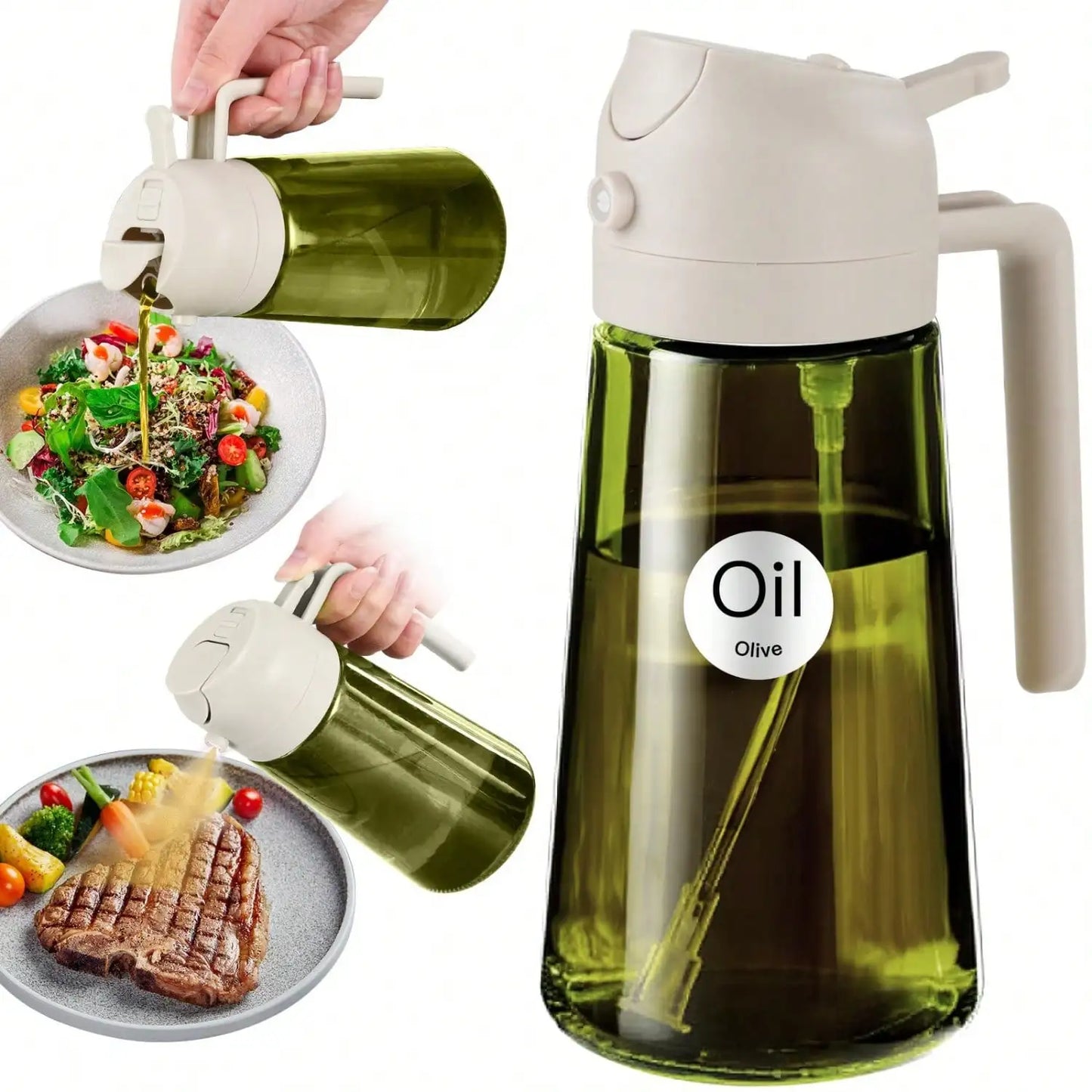 Premium Dark Glass Olive Oil Dispenser- 2 In 1 Cooking Oil Spray Bottle, Multipurpose Kitchen Oil Mister, Perfect for Air Fryer, BBQ, Grilling Household Cooking. Great gift for your favorite Chef.