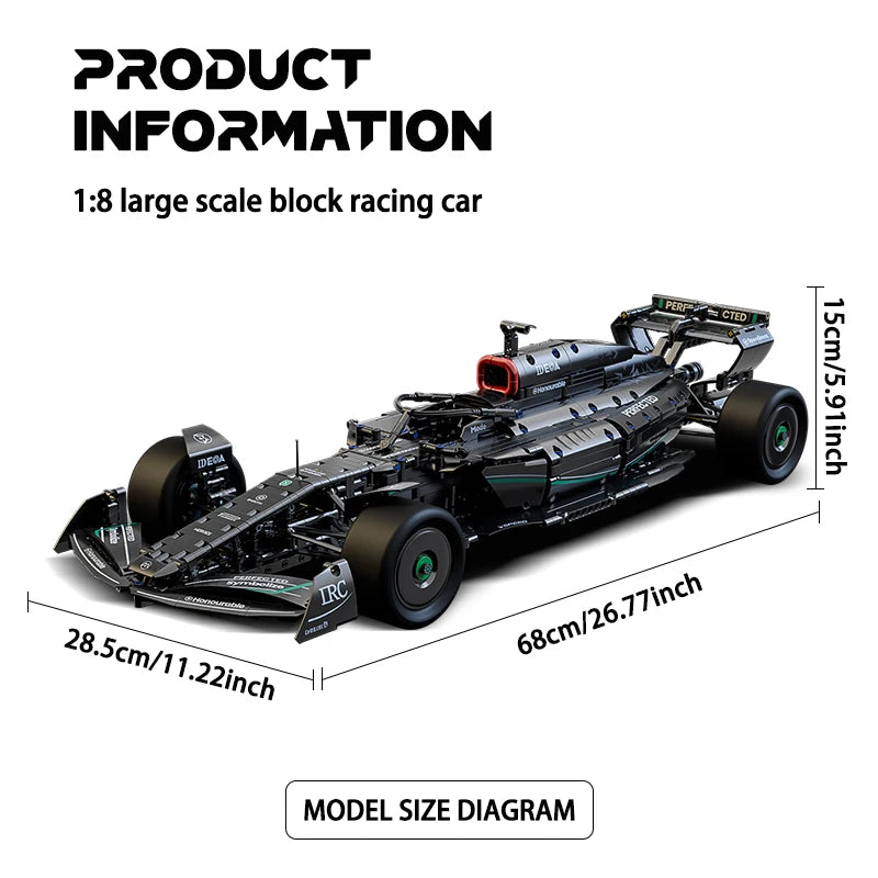 1:8 Scale Formula 1 Style Racing Car, Building Blocks Set for Pre-teens to Adult. Great Construction Set for Birthday or Holiday Gift.