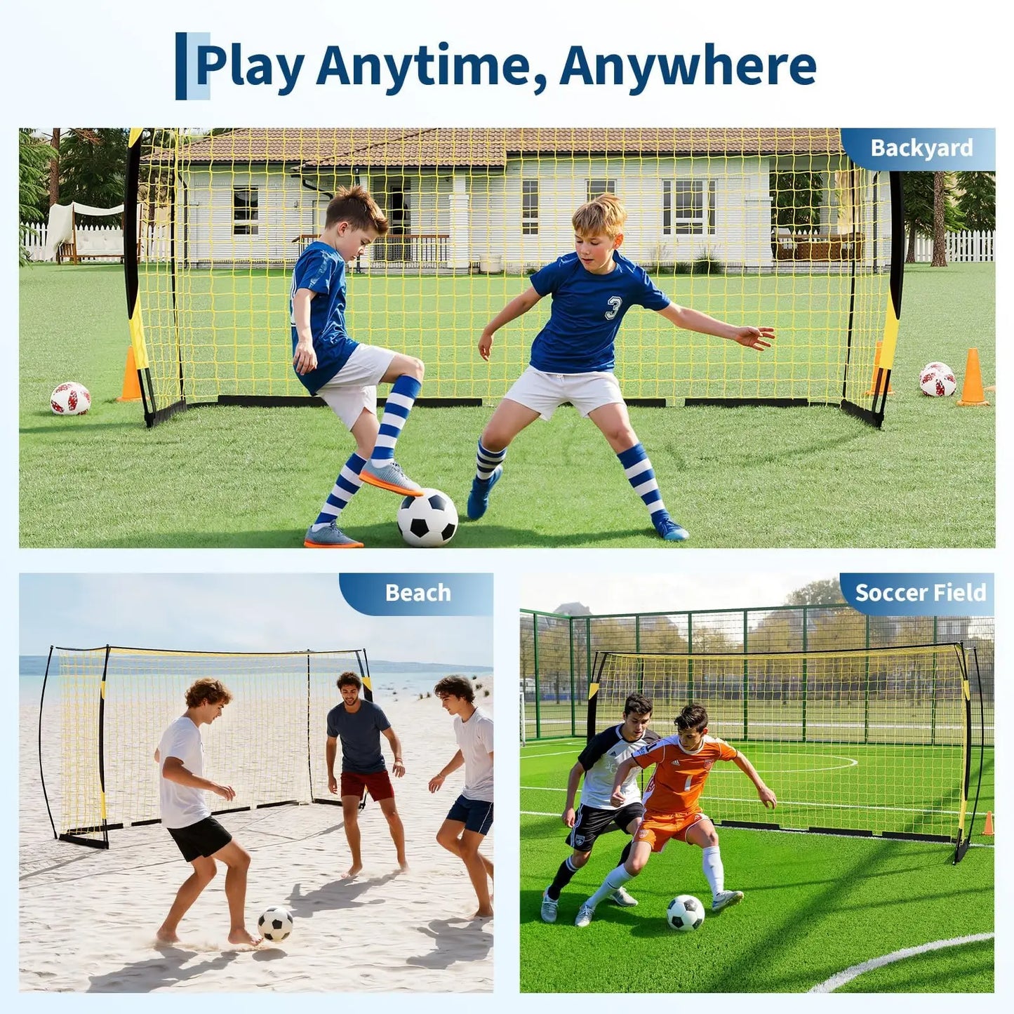 12x6ft Portable Soccer Goal, Heavy Duty Metal Frame, Foldable, Backyard Soccer Net, Training Equipment With Bag