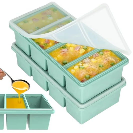 Silicone Freezer Trays with Lids, 1-Cup Style Ice Cube Trays for Freezing Baby Foods - Leakproof, Dishwasher, Oven Safe