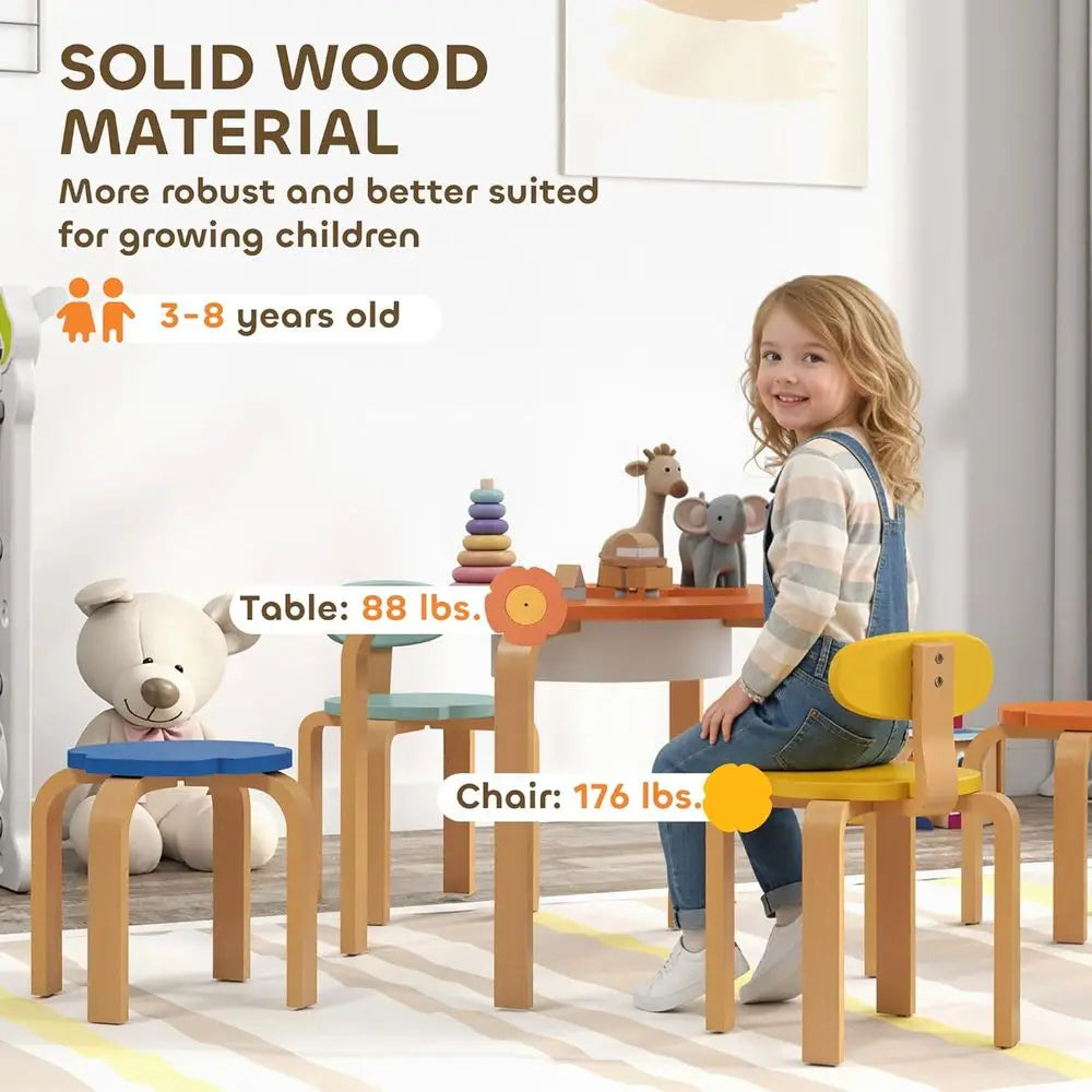 Multicolor Kids Table And 4 Chairs With Built-In Storage for Play and Creative Learning