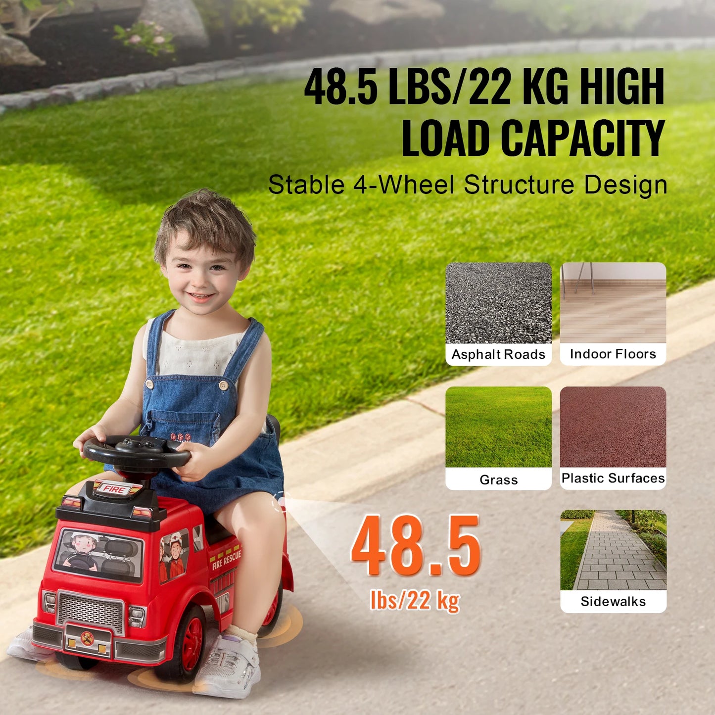 SucceBuy Ride On Push Car Ages 3-12 With Music Playtime