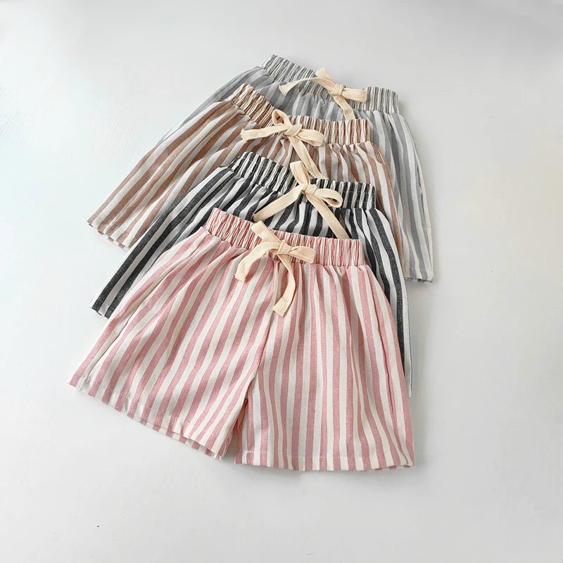 Unisex Kids Linen Cotton Shorts For Summer Casual Wear
