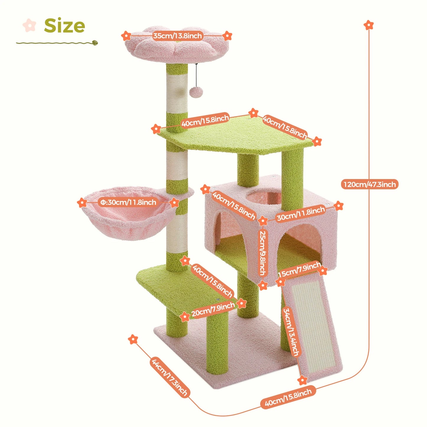Colorful Cat Tree Tower With Sisal Posts And Perches and cute flower rooftop
