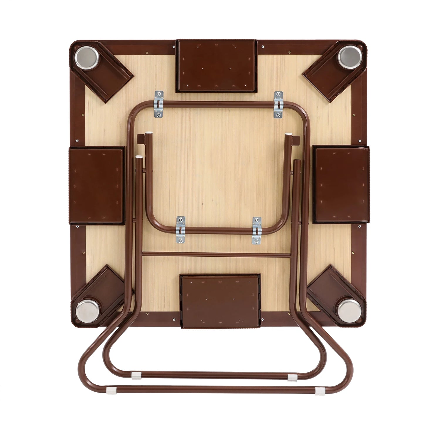 Foldable Square Mahjong Table- Wood Board Velvet Desktop with Plastic Steel Frame, Noise Reduction Anti-slip Table Leg, Rounded Safe Corners, Built-in 4 Cup Holders & 4 Hidden Storage Drawers. Raised Anti-slip Edge for games.